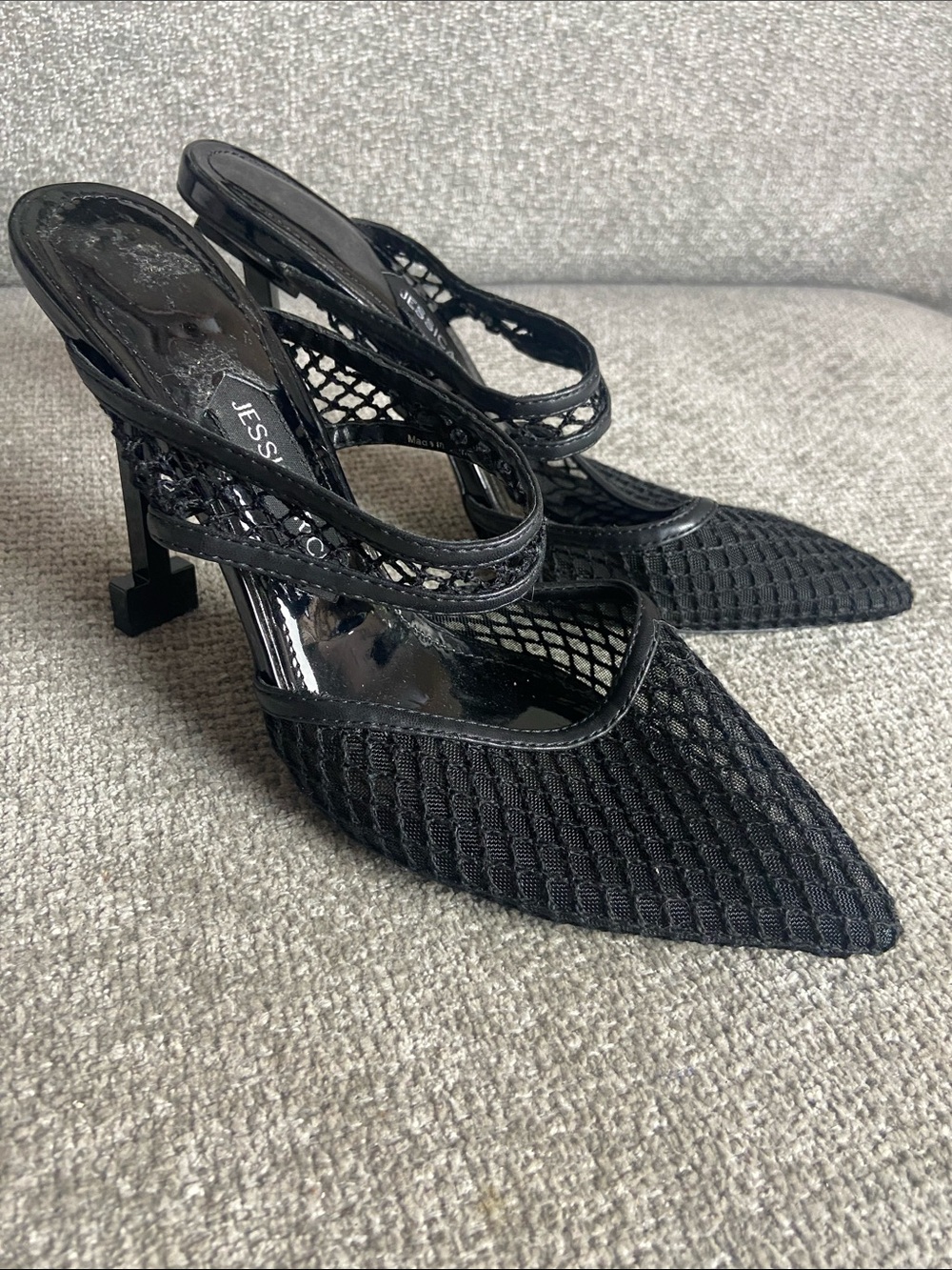 Jessica Rich Pointed Black Mesh Slingback Heels. Size EU 40 size 9